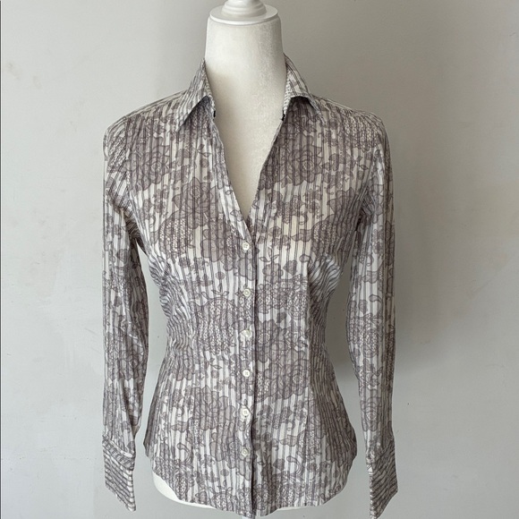 Express Tops - Express Elegant Gray Patterned Blouse